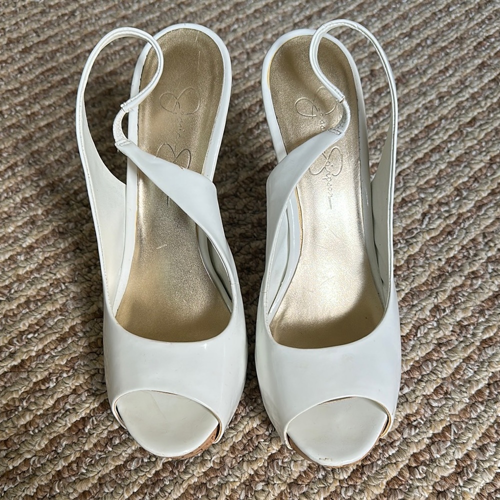 Jessica Simpson White Slingback Peep-Toe Heels